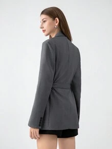Deep Grey Elegant Long Sleeve Blazer - Dark Grey - View 5