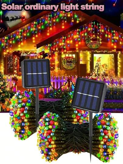 Solar LED String Lights For Outdoor Christmas Decoration, 20/100/200 LEDs 16.4/39/72FT, Waterproof With 8 Lighting Modes, Twinkling Solar-Powered Fairy Lights With Light Sensor Control For Garden, Patio, Balcony