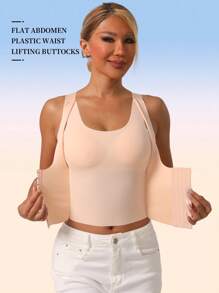 1pc Wire-Free Racerback Body Shaper Seamless Undergarment, Lift & Support Small Bust, Posture Correcting Sports Bra Corset Gym Accessories For Belly Slimming Girdles, Lumbar Girdles For Belly Slimming Corset - Beige - View 11