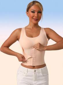 1pc Wire-Free Racerback Body Shaper Seamless Undergarment, Lift & Support Small Bust, Posture Correcting Sports Bra Corset Gym Accessories For Belly Slimming Girdles, Lumbar Girdles For Belly Slimming Corset - Beige - View 3
