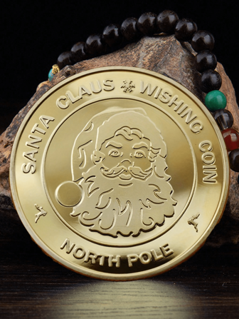 1 件圣诞老人金币、圣诞许愿币、圣诞纪念币、圣诞礼物、带有北极和节日设计的圆形收藏礼物，适合圣诞派对礼物