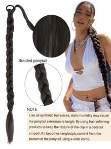 22-40 Inch Braided Ponytail Hair Extensions, Wrap Around Synthetic Ponytail, Brown/Black, Soft & Natural Look, For Women