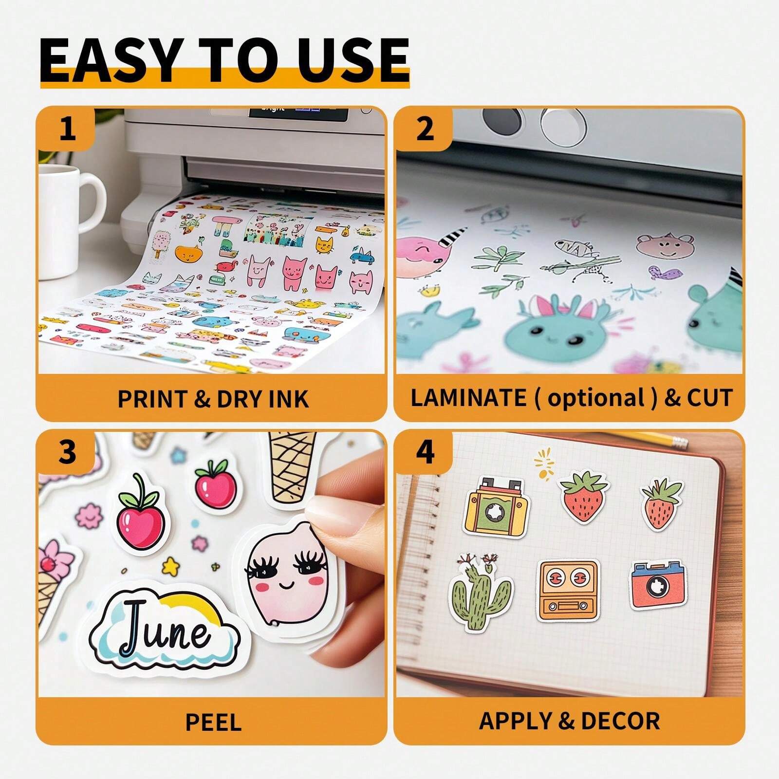 Papier Autocollant Pour Imprimante Papier Autocollant Vinyle Imprimable FQZYLCH - 15 Feuilles A4 Imperméables - Pour Imprimantes Jet D'Encre/Laser - Autocollants DIY Papier Vinyl Adhesif