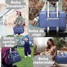 FELIN Portable Multifunctional Diaper Backpack, Large Capacity Waterproof Diaper Bag, Convertible Into Crib, Large Capacity Multifunctional, Multiple Compartments With Multiple Divisions - Blue - View 7