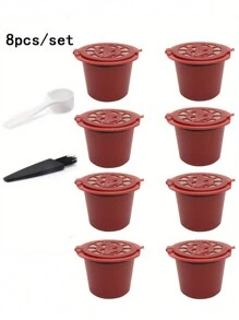 5/8 Pcs/Set Reusable Coffee Filter Capsule Shells With Brush Scoop Coffee Capsule Filter Refill Coffee Mugs, - Multicolor - View 14