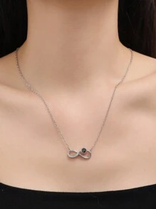 定制项链 - 时尚无限吊坠项链，“我爱你” 100 种语言投影项链，可定制电影风格黑白照片雕刻项链，送给女朋友、妈妈、最好的朋友、日常佩戴的理想礼物 - 銀色 - 查看 2