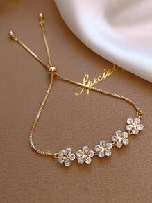 方晶锆石花卉装饰纯银手链