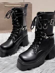Punk Gothic Thick Soled Ankle Boots For Women, High Platform Cosplay Shoes - Black - View 5