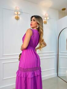 U.SEE Women's Long Dress With Gripir Detail And Elastic Back - 紫色 - 查看 3