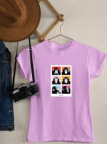 Women's T-Shirt Baby Look Chimpanzees Having Fun Stylish Various Colors 100% Cotton - 紫色 - 查看 2