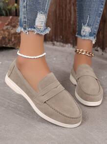 2025 Autumn Women's Comfortable Slip-On Beige Loafers With Open Back And Decorative Strap