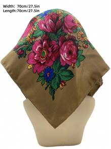 Velo de mujer de 27.5"x27.5" con estampado tradicional de peonía en rojo, multicolor y negro, un pañuelo hijab de moda estilo bohemio - Multicolor - Ver 26