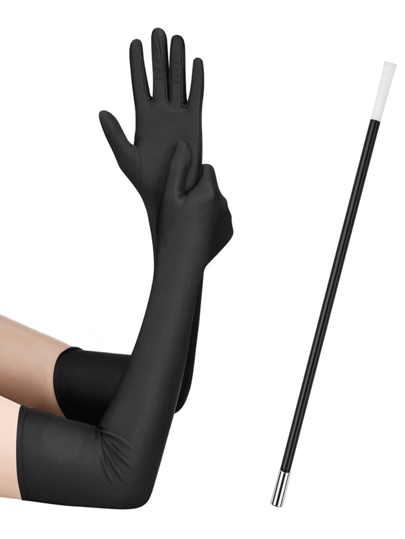 D EXCEED Juego de 2 accesorios de disfraz de estilo años 20 para mujer, incluye guantes de color liso y plásticos de longitud hasta el codo, talla adulta, ideal para Halloween, fiestas de té, bodas y eventos.