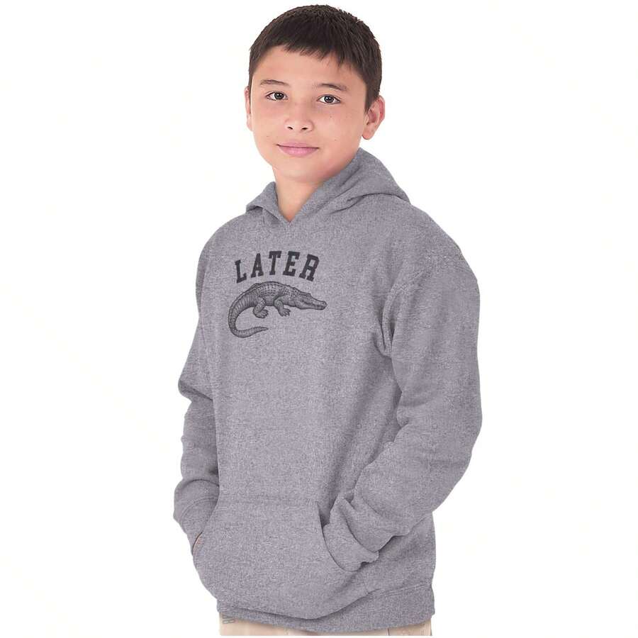 BRISCO BRANDS Animal Youth Graphic Fleece Lined Pullover Hoodie Pun Funny Goodbye Saying Later Alligator Sarcastic Gator Humor Tween Casual Everyday Cotton Printed Thermal Lined Drawstring Hooded Sweatshirt Kangaroo Pocket Kids Clothes - Sport Grey - 查看 1