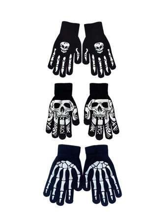 1 Pair Glow In The Dark Skeleton Claw Gloves, Punk Style Skeleton Finger Gloves For Halloween Party Cosplay Supplies