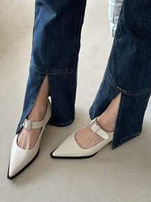 Retro Phong cách Anh quốc Dày Gót chân Giày Mary Jane Đối với phụ nữ Với Tiếng Pháp Pointed Toe , Đen , Hoàn hảo Phù hợp Đối với In Mùa Xuân Và Mùa thu - Màu be - Xem 6