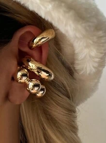 2/3/4pcs Simple Metal Geometric Clip-On Earrings Set, Gifts For Women, Couples, Friends, Vacation, Daily Wear - Yellow Gold - View 5