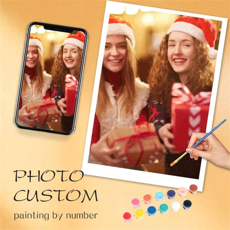 [Personalizzato] 1 pezzo Grande Pittura personalizzata per numero di Natale Foto personalizzata Quadro dipinto a mano per numero Disegno su tela Kit decorazione casa 24 colori - Multicolore - Visualizzare 1