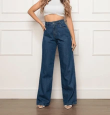 Women's Wide Leg High Waisted Jeans With Butt Lifting Pant - 深色水洗藍 - 查看 1