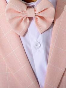 3pcs Set Young Boy Plaid Suit Jacket, Trouser And Bowtie, Suitable For Formal Events, Weddings, Performances And School Uniform, Autumn