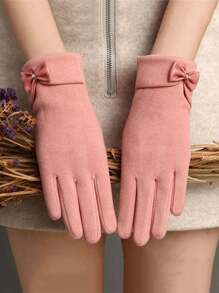 1双可爱蝴蝶结毛绒保暖手套，防风触屏冬季户外运动手套，时尚女士保暖手套，适合寒冷天气，加厚滑雪手套，羊毛保暖手套，适合作为节日礼物、指套手套、万圣节和情人节礼物 - 彩色 - 查看 4