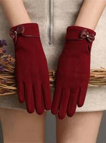 1双可爱蝴蝶结毛绒保暖手套，防风触屏冬季户外运动手套，时尚女士保暖手套，适合寒冷天气，加厚滑雪手套，羊毛保暖手套，适合作为节日礼物、指套手套、万圣节和情人节礼物 - 彩色 - 查看 3