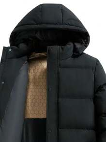 Mid-Length Padded Coat, Winter Warm Hooded Thickened Puffer Jacket, 2024 New Windproof Outwear - Black - View 4