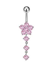 1 chiếc nhẫn rốn bằng thép không gỉ hình hoa đính đá Cubic Zirconia màu hồng dành cho nữ nhân ngày lễ tình nhân - kim cương hồng - Xem 4