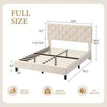 Twin/Full/Queen/King Bed Frame Upholstered Platform With Headboard And Strong Wooden Slats,Linen Fabric Upholstered Bed Frame With Adjustable Headboard,Non-Slip And Noise-Free,No Box Spring Needed - 米色 - 查看 4