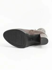 女士厚底高跟棕色靴子，带裙摆，防水厚底过膝休闲简约黑色连衣裙高筒靴，秋冬风格，派对装扮 - 棕色 - 查看 8