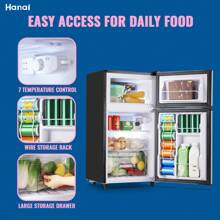 WANAI Fridge With Freezer, 3.5 Cu.Ft Double Door Full- Sized Refrigerator, Freestanding Fridge With 7 Adjustable Silver - 美規B型插(110-127V) - 查看 6