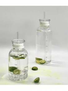 1 件玻璃水瓶，带 2 个盖子 - 便携式旅行咖啡杯，可重复使用且易于清洁的玻璃 - 跟踪补充时间 - 生日礼物