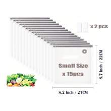 20 件装真空封口袋（套装 - 15 件多尺寸袋、4 个密封夹和 1 个手动泵）可重复使用的食物储存和真空低温烹调，耐用材料，厨房整理