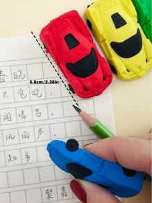 1/4 件随机颜色创意卡通汽车形状橡皮擦，可拆卸和重新组装软清洁橡皮擦适用于 2B 铅笔学习，返校 - 彩色 - 查看 4