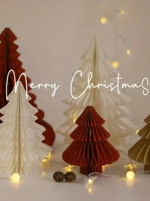 2pcs/Set, Desktop Christmas Tree Shape Ornament, Christmas Decoration, Christmas Tree Honeycomb Paper Decoration, Christmas Party Decoration, Christmas Desktop Decoration, New Year Party, Christmas Holiday Atmosphere Decoration,Christmas - Red - View 10