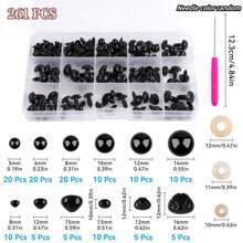 200/261件套黑色眼睛和鼻子套装，黑色塑料工艺娃娃眼睛，适用于DIY玩偶、熊工艺品、动物玩偶制作（各种尺寸） - 黑色 - 查看 5
