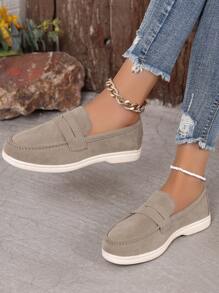 2025 Autumn Women's Comfortable Slip-On Beige Loafers With Open Back And Decorative Strap