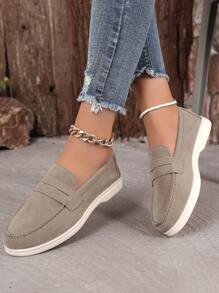 2025 Autumn Women's Comfortable Slip-On Beige Loafers With Open Back And Decorative Strap