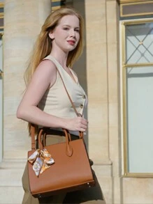 32cm*12cm*23cm Damen PU-Leder Handtasche, minimalistisches Luxus-Design, vielseitig einsetzbar für Büro, Reisen, Dates, Schal-Dekoration, hochwertige Qualität - Erdiges Gelb - Übersicht 4