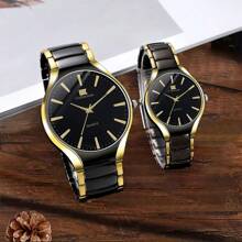 2pcs/Set Fashionable Business Casual Couple Ruler Strap Watches Set, Perfect Gift For Valentine's Day, Easter,Birthday For Friends And Them