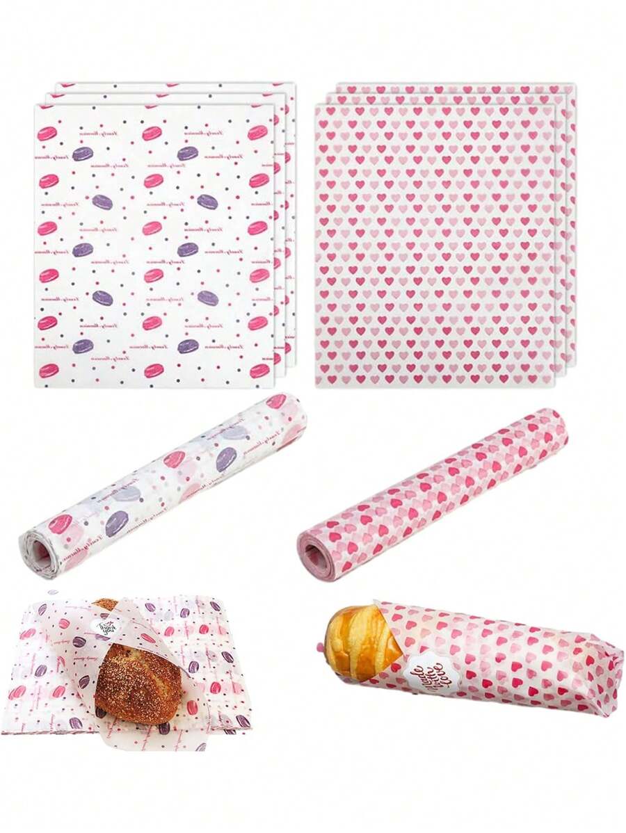 50pcs/Set Pastry Pad Printed Love Food Wrapping Paper Oil-Proof Baking Wax Paper Pastry Paper - Multicolor - View 1