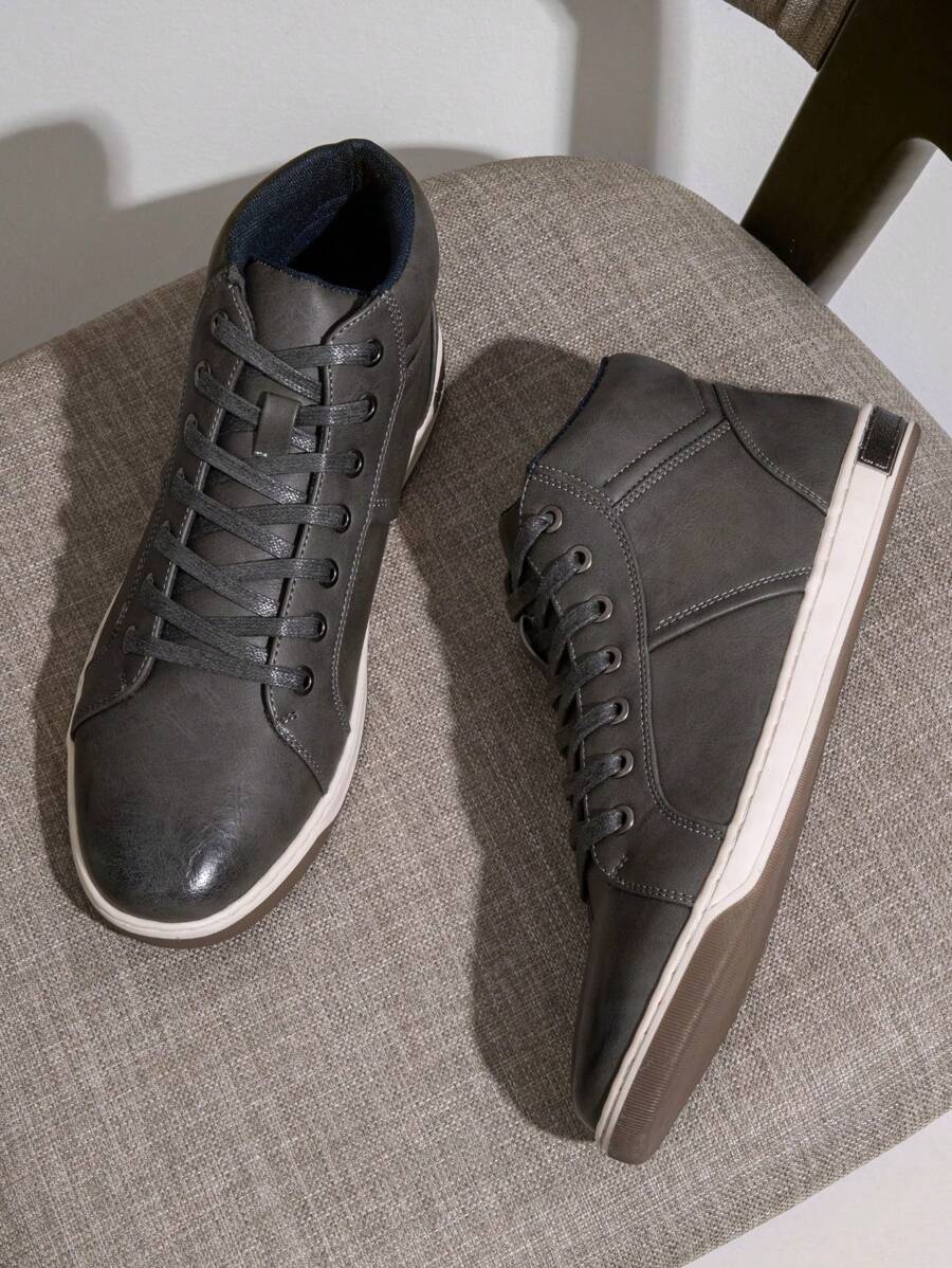 SHOESMALL Men's Casual Shoes Lightweight Boots Shoes High Top Fashion Sneakers Black Dress Sneakers Chukka Boots - A81Q10A-灰色 - 查看 1