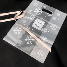 25/50 件塑料礼品袋，圣诞雪花设计面包店外卖包装袋