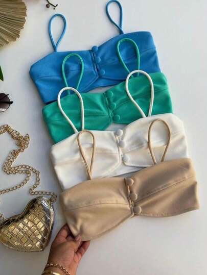 TOP FEMININO ALÇINHA COM DETALHE DE BOTÕES