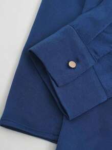 [Phát triển tùy chỉnh] Áo cánh lụa satin thời trang mới thu đông 2024, áo sơ mi cổ ve áo thiết kế thời trang cho nữ - Màu xanh hải quân - Xem 4