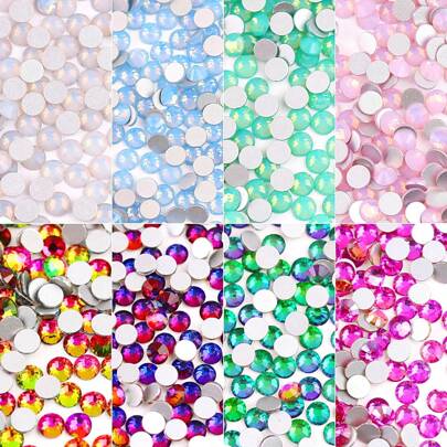 SS6 2MM-SS30 6.4MM, 7 Sizes, Non-HotFix, Opal,Rainbow Colors Glue On Round Flatback Glass Crystal Rhinestones, Multi Colors Crystal Gems Jewelry Beads DIY Glass Stones Diamond Design Accessories Glitter Manicure Decal Decorations For Phone Cover,Clothes,Bag,Shoes, Handicraft Products.
