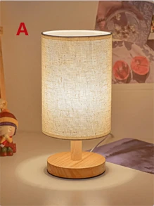 1件套现代北欧木框亚麻布台灯，暖光LED灯，USB供电，创意床头灯，适用于卧室、客厅、餐厅、书房 - 三角紋 - 查看 5