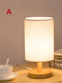 1件套现代北欧木框亚麻布台灯，暖光LED灯，USB供电，创意床头灯，适用于卧室、客厅、餐厅、书房 - 三角紋 - 查看 8