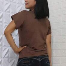 SUEDE Blouse Women's Suede T Shirt Casual Fashion - Rỉ Nâu - Xem 2