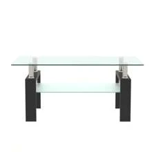 Dolonm Glass Coffee Table, 2 Layer Transparent Tempered Glass Coffee Table, Furniture Living Room, Rectangle Tempered Glass Coffee Table For Living Room, Dining Table, Rectangular Tempered Glass Top Metal Leg, Cocktail Table, For Home Office Or Conversation Leisure Occasions, Clear - 透明的 - 查看 7